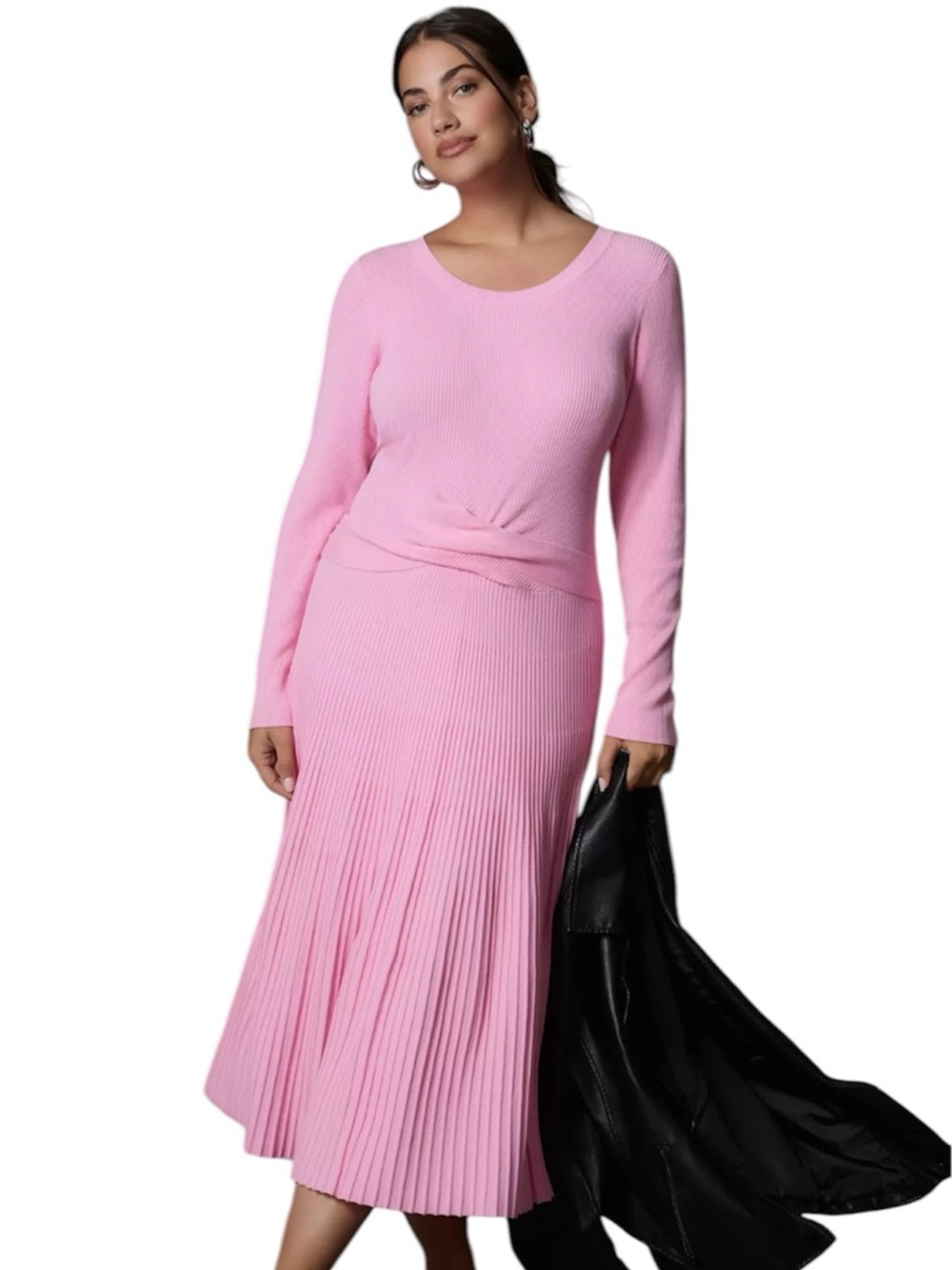 By Anthropologie Long-Sleeved Ribbed Sweater Midi Dress